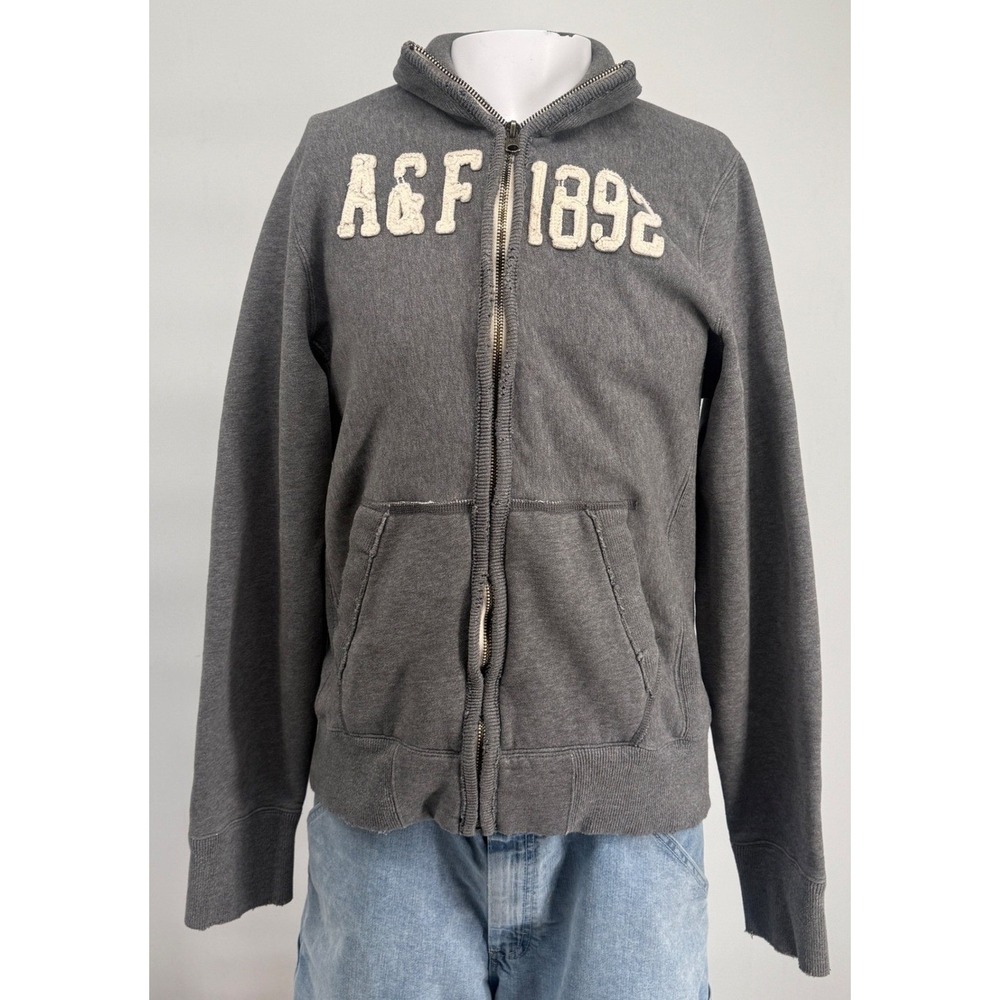 Abercrombie & Fitch Mens XL Grey Muscle Full Zip Sweatshirt A&F 1892 Applique